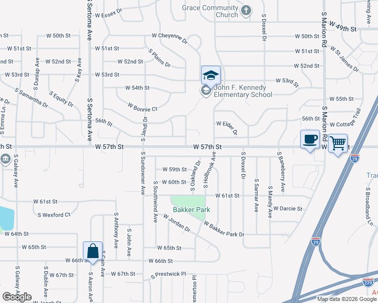 map of restaurants, bars, coffee shops, grocery stores, and more near 6112 West 58th Street in Sioux Falls