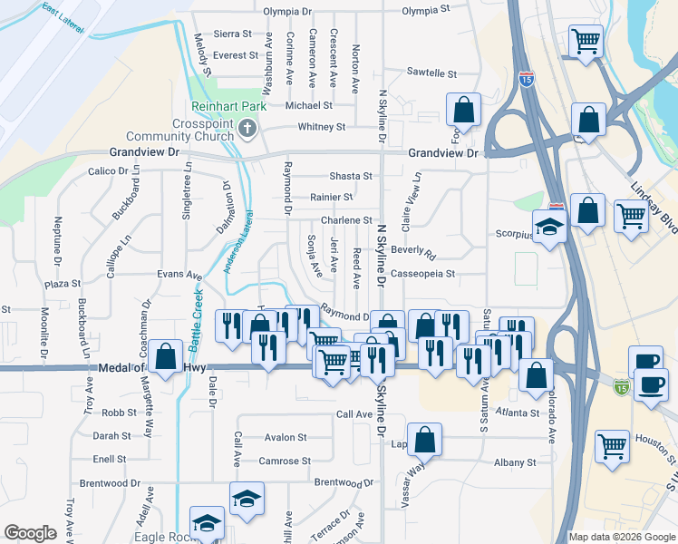 map of restaurants, bars, coffee shops, grocery stores, and more near 790 Jeri Avenue in Idaho Falls