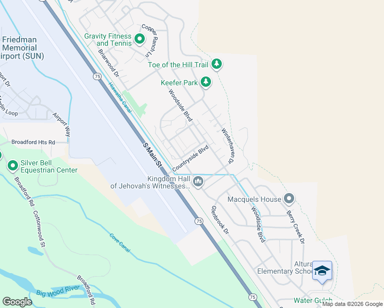 map of restaurants, bars, coffee shops, grocery stores, and more near 857 Countryside Boulevard in Hailey