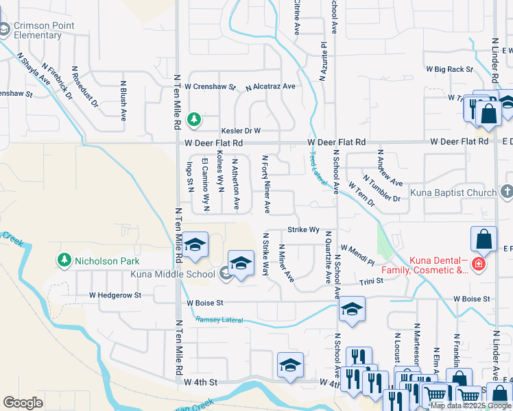 map of restaurants, bars, coffee shops, grocery stores, and more near 1214 North Tasavol Avenue in Kuna