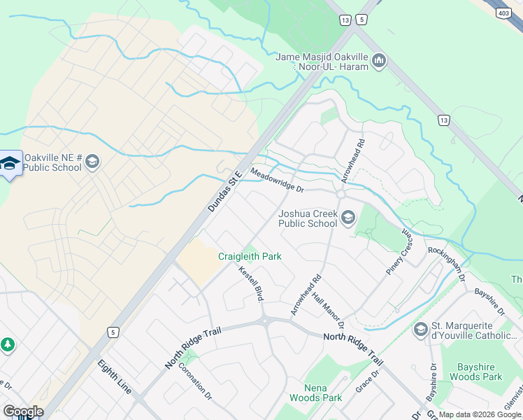 map of restaurants, bars, coffee shops, grocery stores, and more near 2379 Wasaga Drive in Oakville