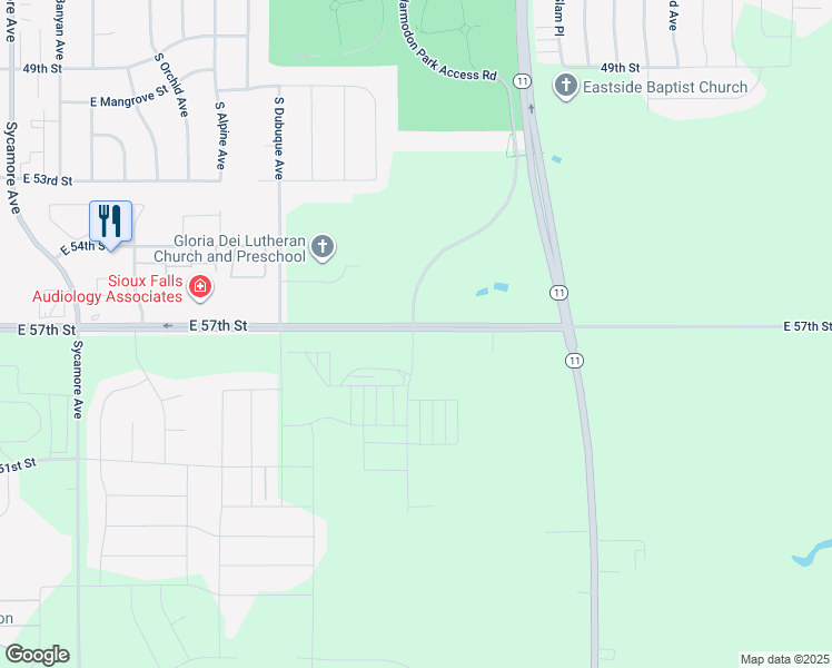 map of restaurants, bars, coffee shops, grocery stores, and more near 47765 East 57th Street in Harrisburg