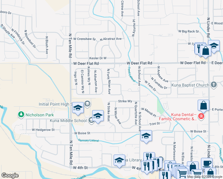 map of restaurants, bars, coffee shops, grocery stores, and more near 1156 West Skagway Street in Kuna