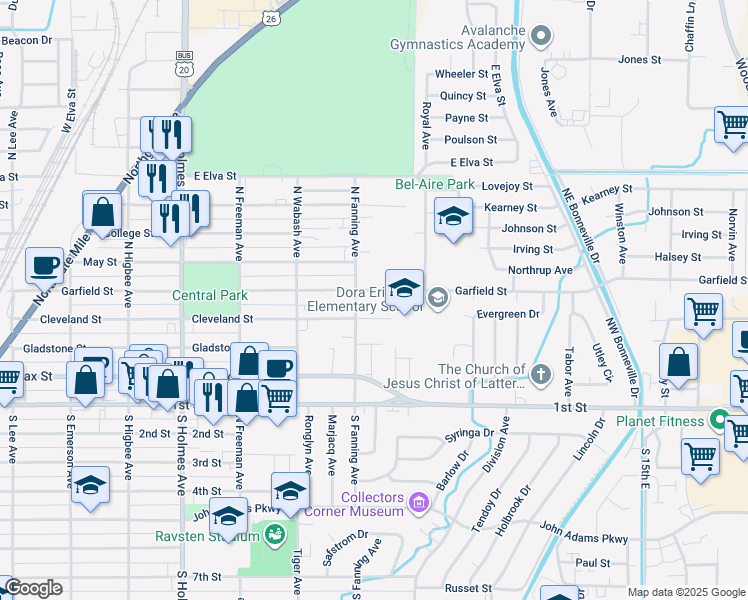 map of restaurants, bars, coffee shops, grocery stores, and more near 845 Cleveland Street in Idaho Falls