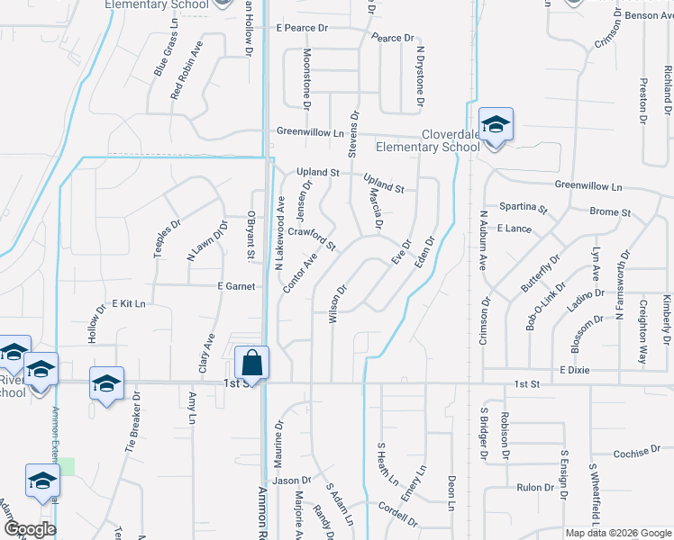 map of restaurants, bars, coffee shops, grocery stores, and more near 505 North Adam Drive in Idaho Falls