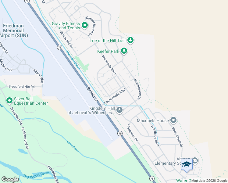 map of restaurants, bars, coffee shops, grocery stores, and more near 857 Countryside Boulevard in Hailey