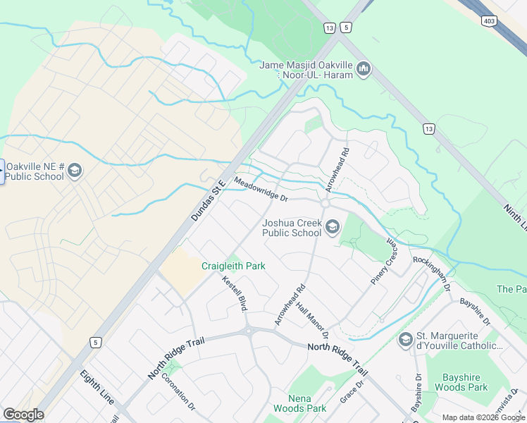 map of restaurants, bars, coffee shops, grocery stores, and more near 1391 Craigleith Road in Oakville