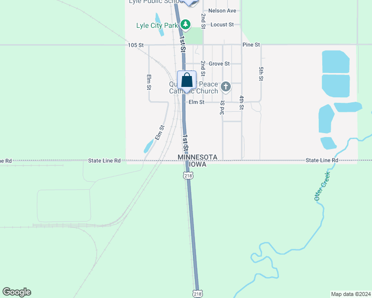 map of restaurants, bars, coffee shops, grocery stores, and more near 156 Main Street in St. Ansgar