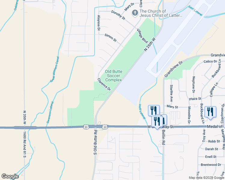 map of restaurants, bars, coffee shops, grocery stores, and more near 555 Old Butte Road in Idaho Falls