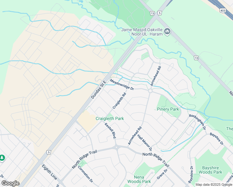 map of restaurants, bars, coffee shops, grocery stores, and more near 1391 Craigleith Road in Oakville