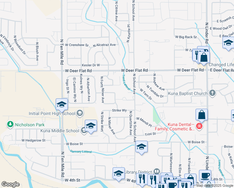 map of restaurants, bars, coffee shops, grocery stores, and more near 1262 North Pyrite Avenue in Kuna