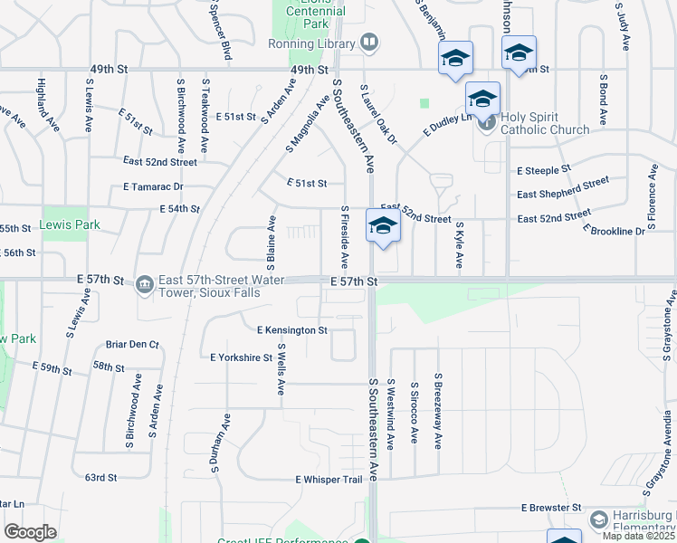 map of restaurants, bars, coffee shops, grocery stores, and more near 4804 South Harrington Avenue in Sioux Falls