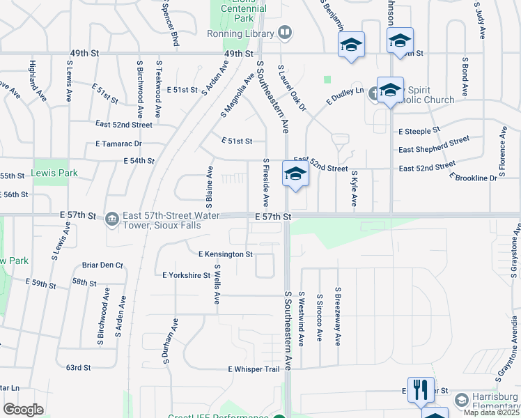 map of restaurants, bars, coffee shops, grocery stores, and more near 4804 South Harrington Avenue in Sioux Falls