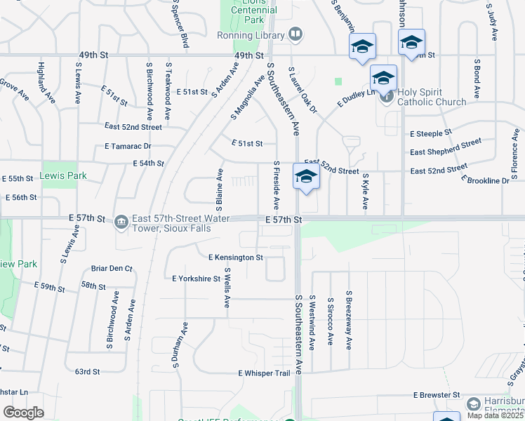 map of restaurants, bars, coffee shops, grocery stores, and more near 4804 South Harrington Avenue in Sioux Falls