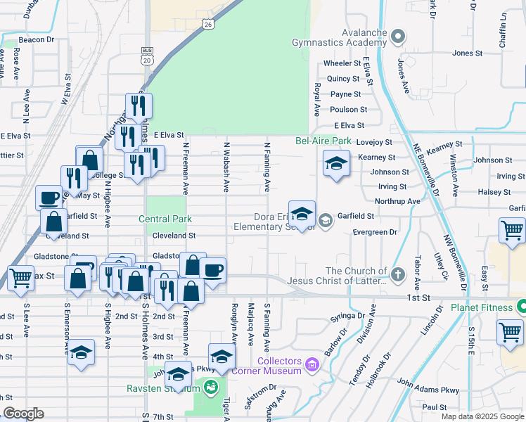 map of restaurants, bars, coffee shops, grocery stores, and more near 793 Cleveland Street in Idaho Falls