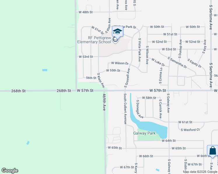 map of restaurants, bars, coffee shops, grocery stores, and more near 26801 469th Avenue in Sioux Falls