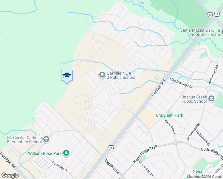 map of restaurants, bars, coffee shops, grocery stores, and more near 3038 Merrick Road in Oakville
