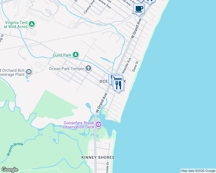 map of restaurants, bars, coffee shops, grocery stores, and more near Temple Avenue in Old Orchard Beach