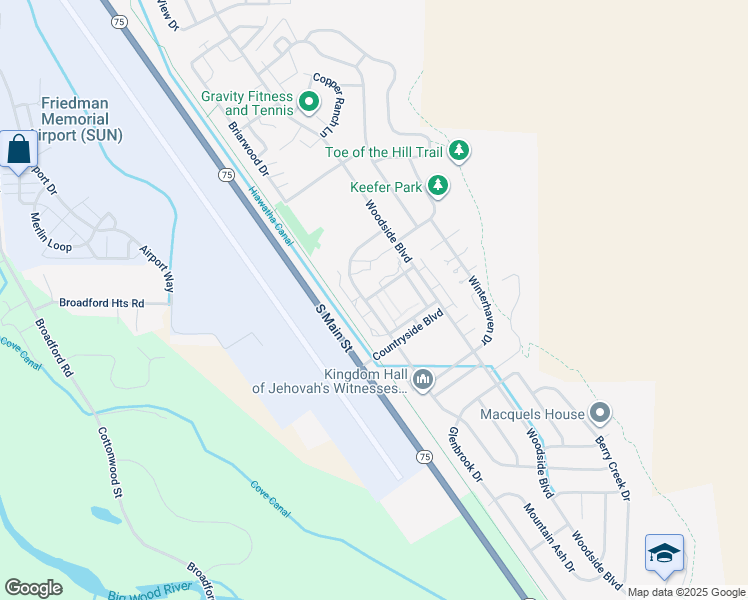 map of restaurants, bars, coffee shops, grocery stores, and more near 870 Maple Leaf Drive in Hailey