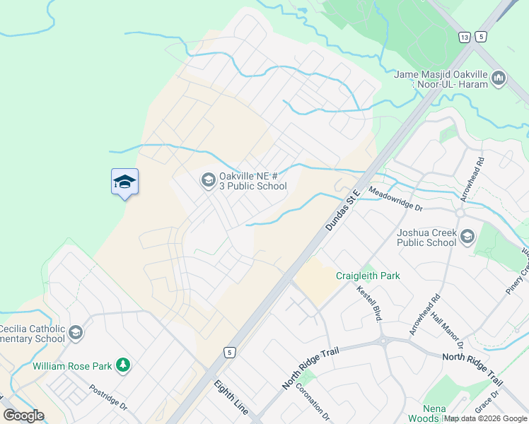 map of restaurants, bars, coffee shops, grocery stores, and more near 1318 Courtleigh Trail in Oakville