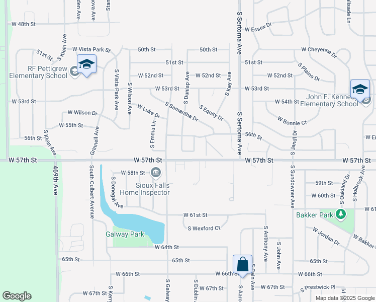 map of restaurants, bars, coffee shops, grocery stores, and more near South Dunlap Court in Sioux Falls
