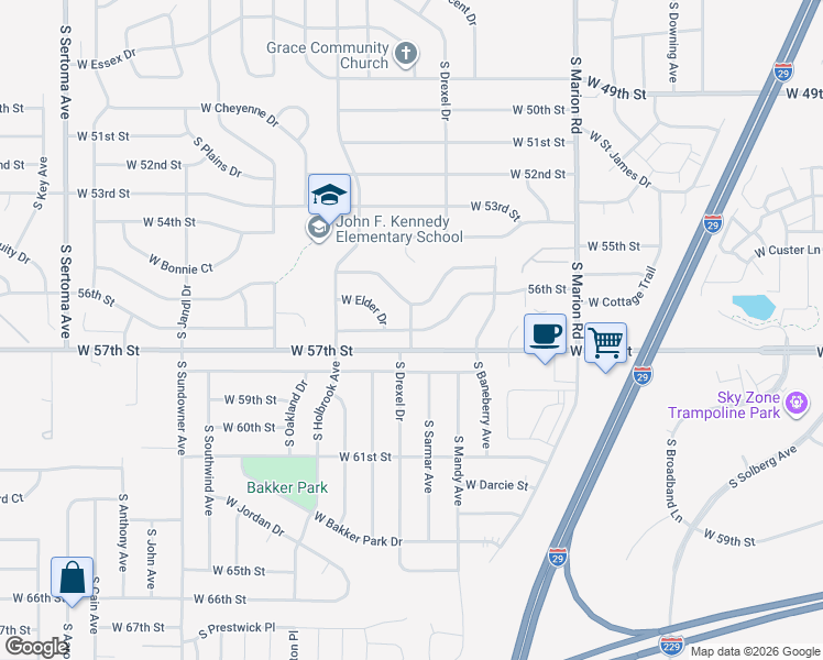 map of restaurants, bars, coffee shops, grocery stores, and more near 5716 W 56th St in Sioux Falls
