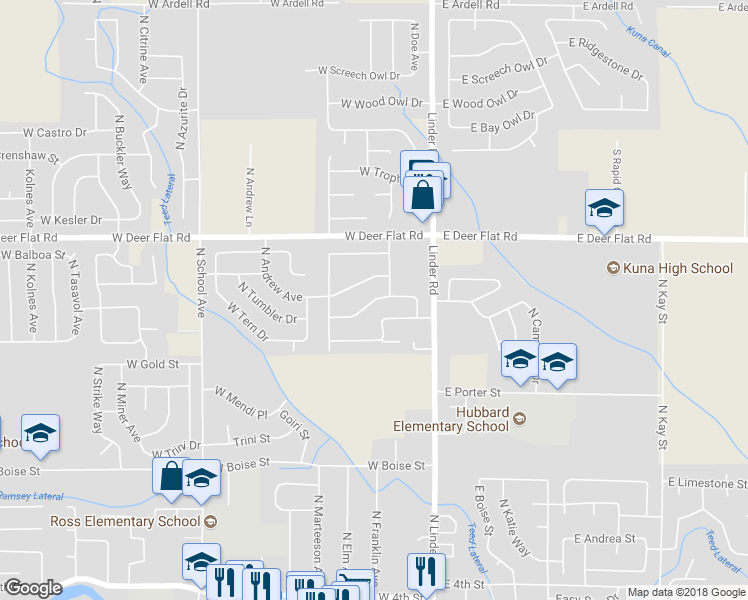 map of restaurants, bars, coffee shops, grocery stores, and more near 304 West White Way in Kuna