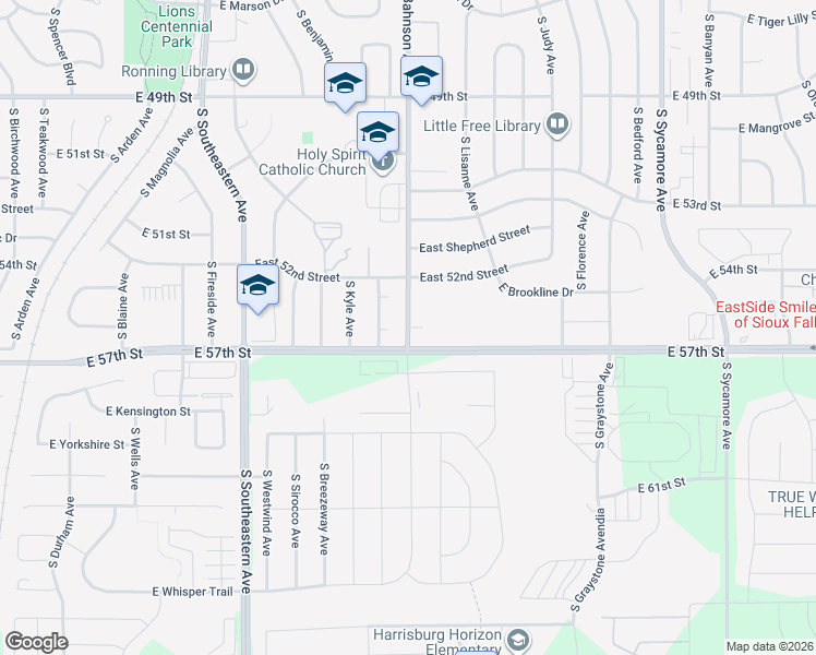 map of restaurants, bars, coffee shops, grocery stores, and more near 4600 South Bahnson Avenue in Sioux Falls