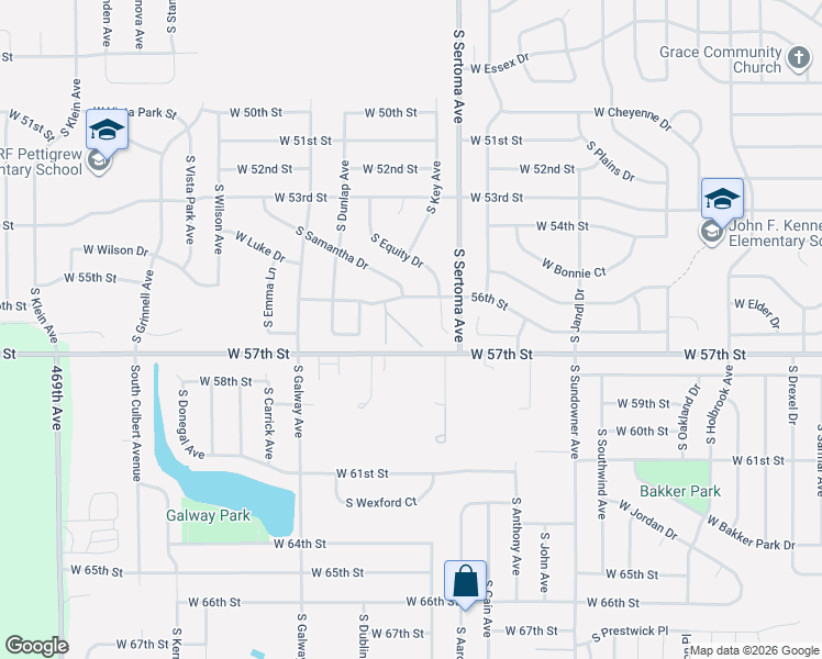 map of restaurants, bars, coffee shops, grocery stores, and more near 56th Street in Sioux Falls