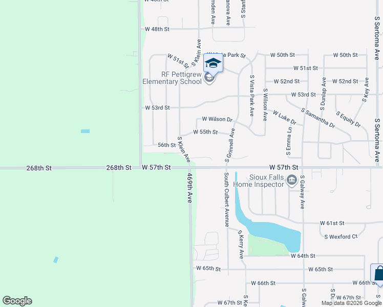 map of restaurants, bars, coffee shops, grocery stores, and more near 4900 South Klein Avenue in Sioux Falls