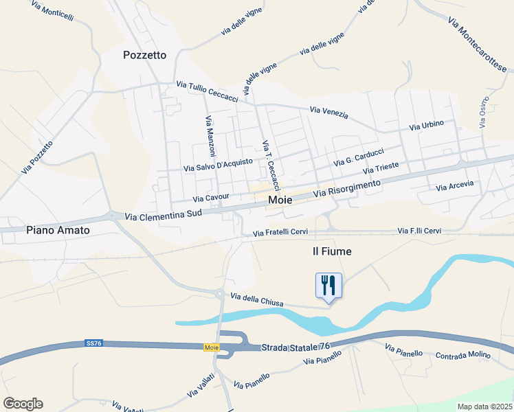 map of restaurants, bars, coffee shops, grocery stores, and more near 2A Piazza Kennedy in Moie