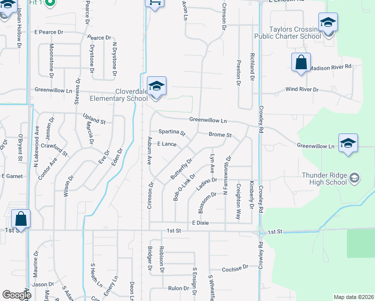 map of restaurants, bars, coffee shops, grocery stores, and more near 4165 Lance Street in Idaho Falls