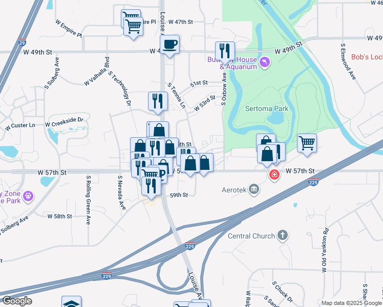 map of restaurants, bars, coffee shops, grocery stores, and more near 3411 West Norie Place in Sioux Falls