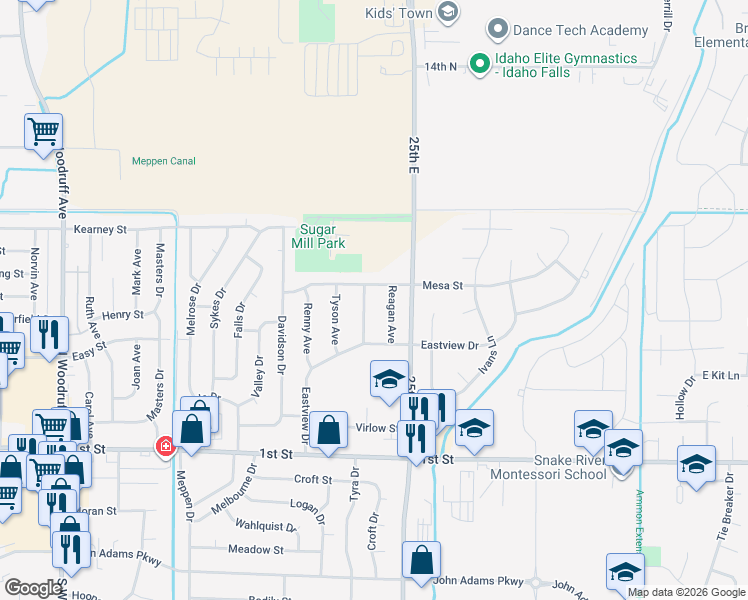 map of restaurants, bars, coffee shops, grocery stores, and more near 632 Douglas Avenue in Idaho Falls