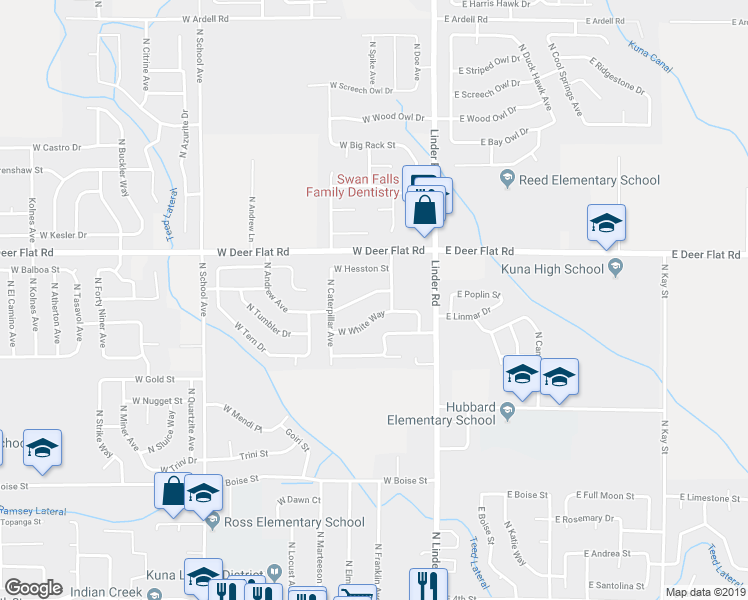 map of restaurants, bars, coffee shops, grocery stores, and more near 307 West Farmall Way in Kuna