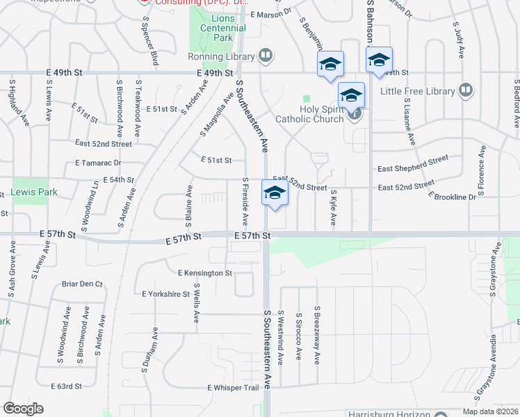 map of restaurants, bars, coffee shops, grocery stores, and more near 4711 South Southeastern Avenue in Sioux Falls
