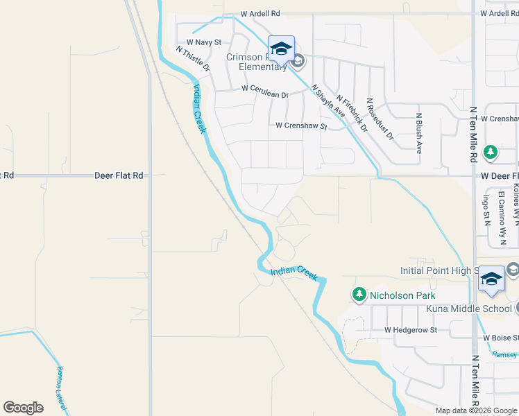 map of restaurants, bars, coffee shops, grocery stores, and more near 1401 North Thistle Drive in Kuna