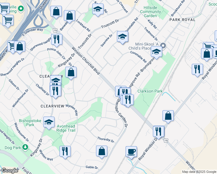 map of restaurants, bars, coffee shops, grocery stores, and more near 1179 Dogwood Crescent in Oakville