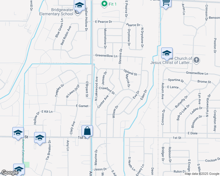 map of restaurants, bars, coffee shops, grocery stores, and more near 3625 Crawford Street in Idaho Falls