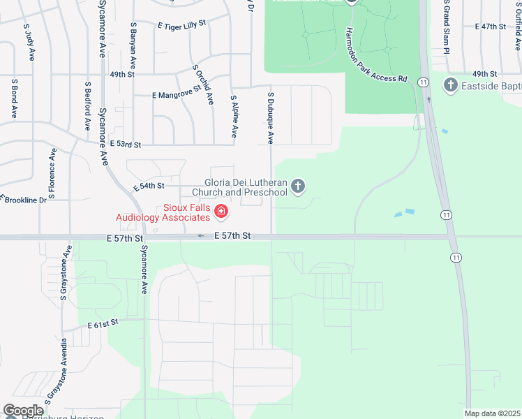map of restaurants, bars, coffee shops, grocery stores, and more near 5025 East 54th Street in Sioux Falls