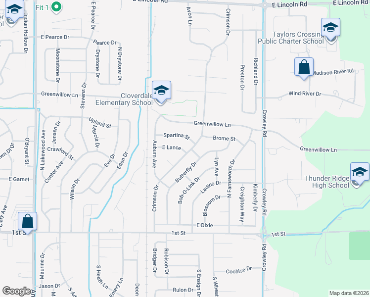 map of restaurants, bars, coffee shops, grocery stores, and more near 4165 Lance Street in Idaho Falls
