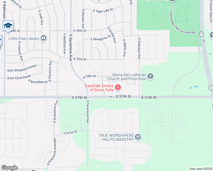 map of restaurants, bars, coffee shops, grocery stores, and more near 4801 South Hosta Avenue in Sioux Falls