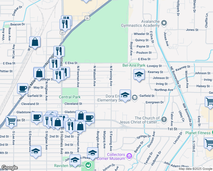 map of restaurants, bars, coffee shops, grocery stores, and more near 779 May Street in Idaho Falls