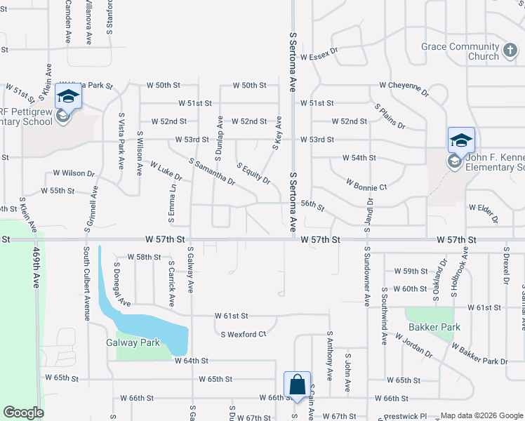 map of restaurants, bars, coffee shops, grocery stores, and more near 56th Street in Sioux Falls
