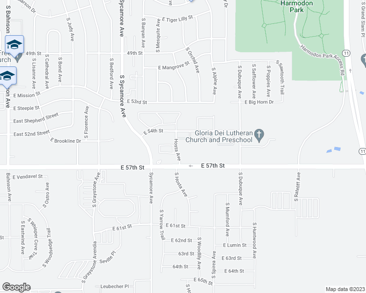 map of restaurants, bars, coffee shops, grocery stores, and more near 4802 South Hosta Avenue in Sioux Falls