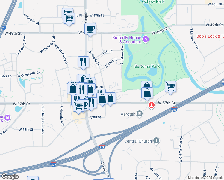 map of restaurants, bars, coffee shops, grocery stores, and more near 3411 West Norie Place in Sioux Falls
