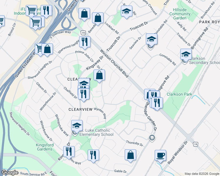 map of restaurants, bars, coffee shops, grocery stores, and more near 2921 Caradoc Lane in Oakville