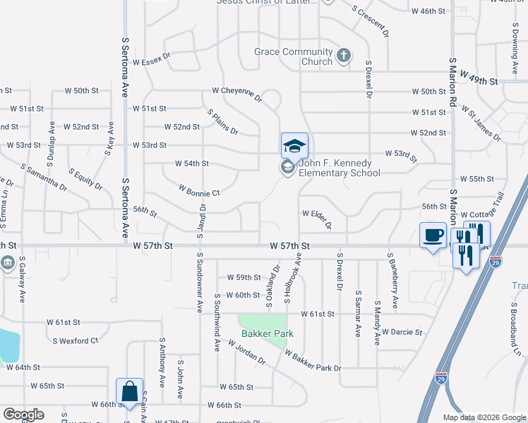map of restaurants, bars, coffee shops, grocery stores, and more near 6228 West Chad Circle in Sioux Falls