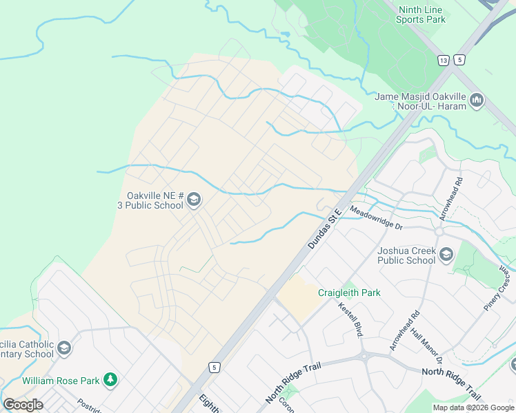 map of restaurants, bars, coffee shops, grocery stores, and more near 1266 Anthonia Trail in Oakville