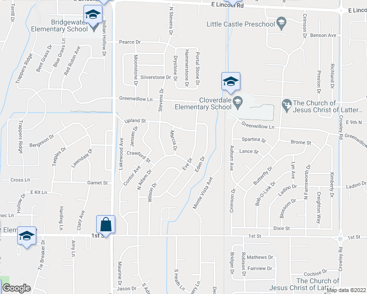 map of restaurants, bars, coffee shops, grocery stores, and more near 735 Marcia Drive in Idaho Falls